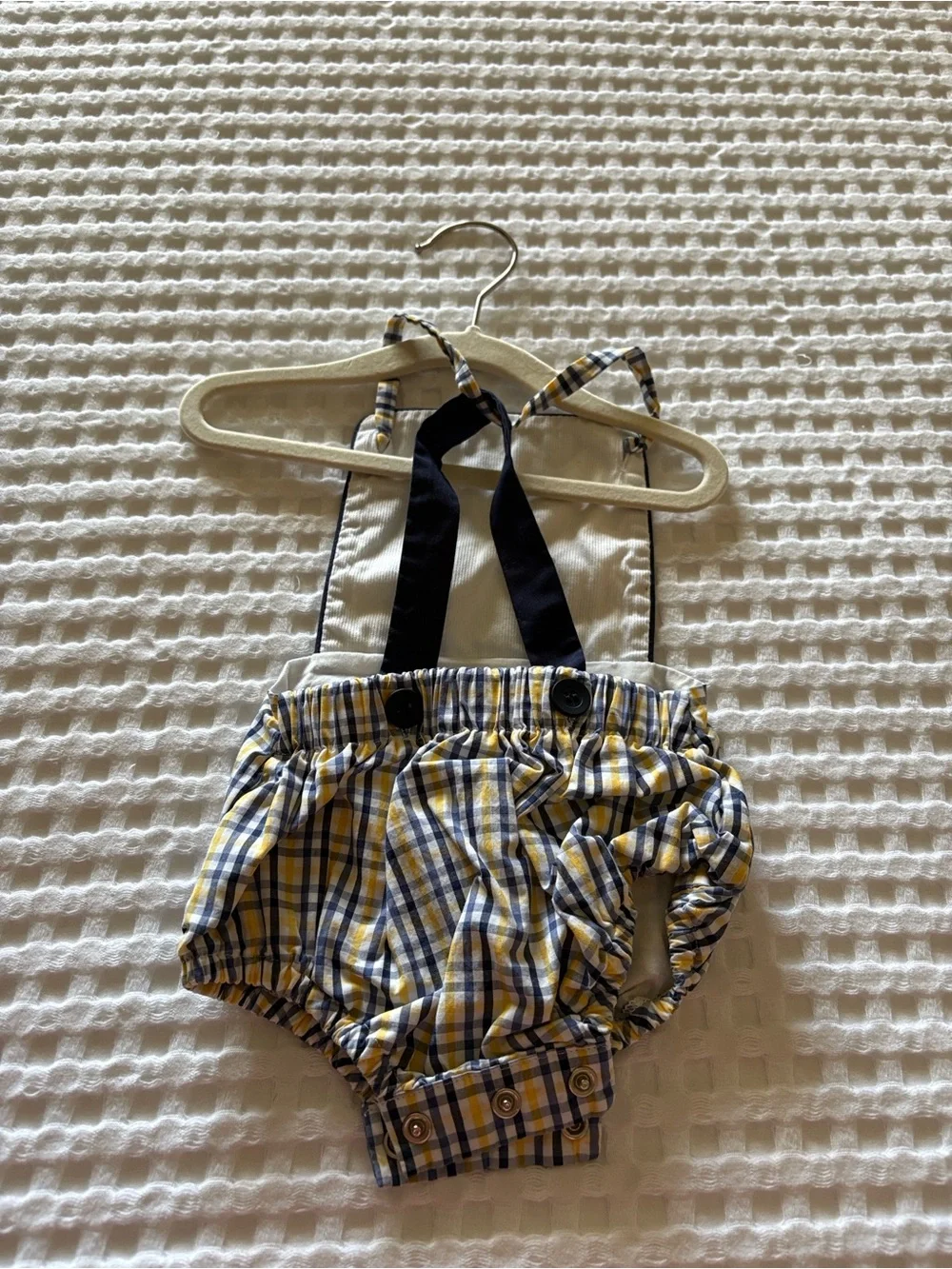 bella bliss Yellow and Blue Plaid Toddlers Romper and Matching Infant Romper